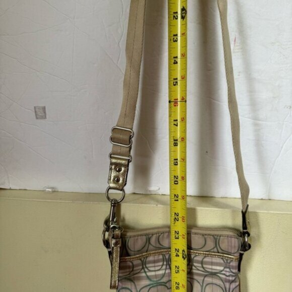 Coach CC Small Crossbody Shoulder Bag Fabric Check Metallic Leather Zip Pocket - Picture 15 of 16